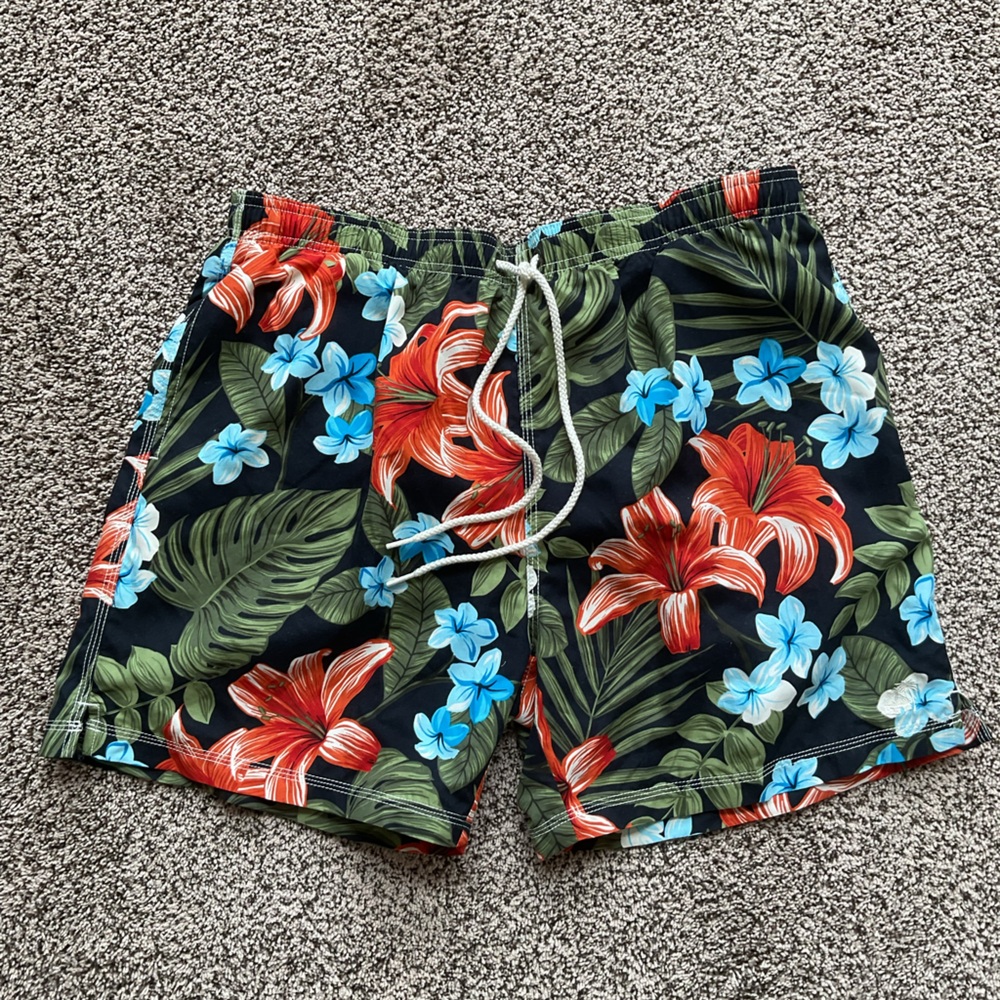 Caribbean Joe Light Blue Lined Swim Shorts with Coral Trim